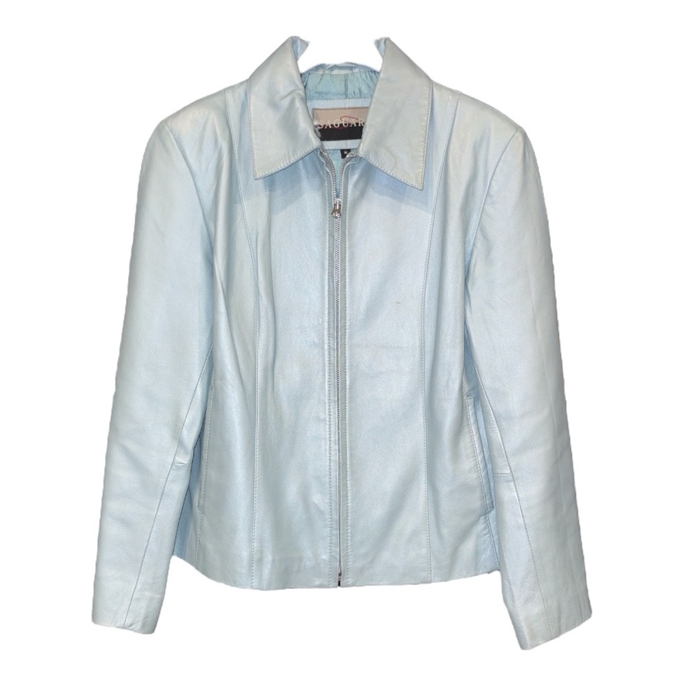 Saguaro Vintage Light Blue Leather Zip Up Front Pockets. Size M Rack 2
